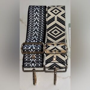 Pom Pom London black crossbody bag purse straps tribal and diamond patten NWT